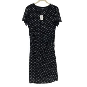 Le Chateau Black white Polka Dot short sleeve ruched NWT Dress Size Large
